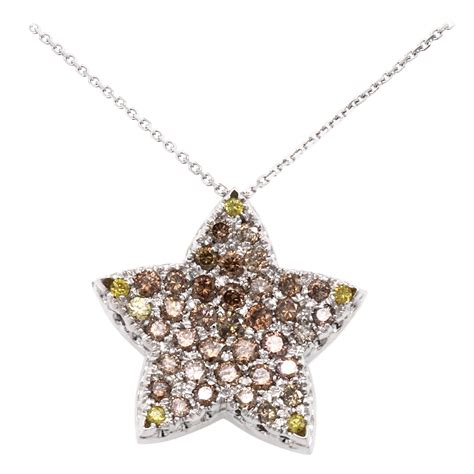 White Diamond Starfish Pendant Set In 18 Karat White Gold Handmade In