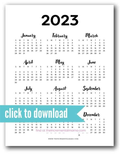 2025 One Page Yearly Calendar Taryn Francyne