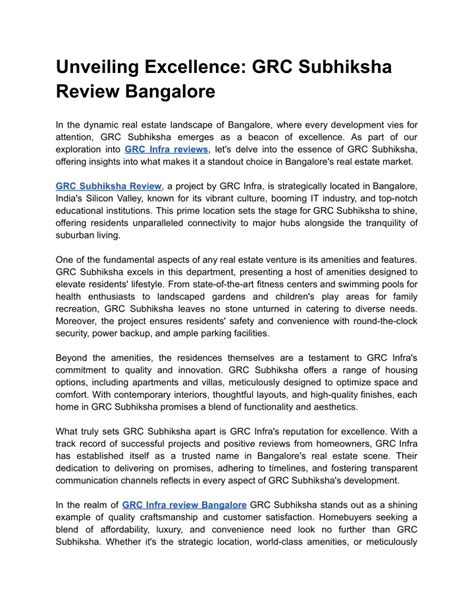 Ppt Unveiling Excellence Grc Subhiksha Review Bangalore