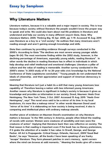 Why Literature Matters Free Essay Sample On