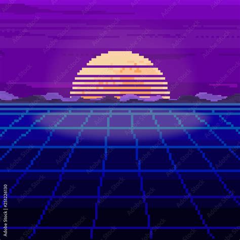 Vector of pixel city. Pixel art background. 80s Retro Sci-Fi Background. Pixel skyline city. 8 ...