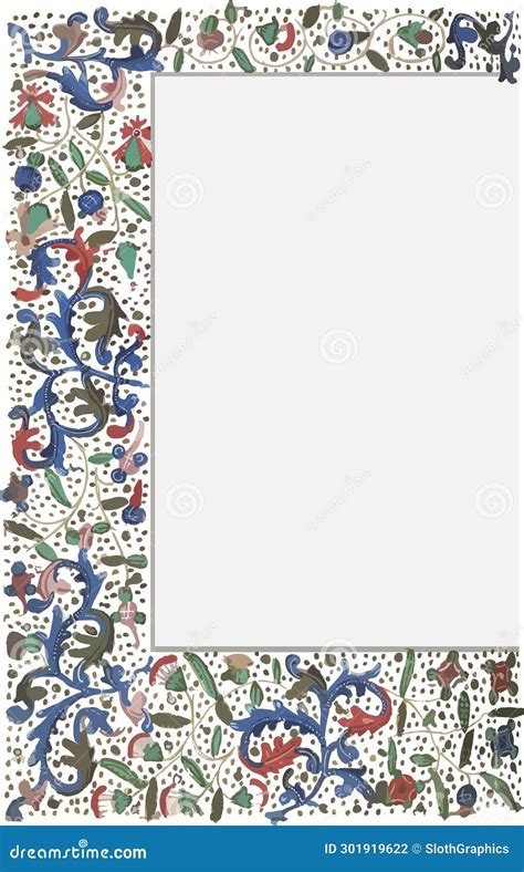 Illuminated Manuscript Floral Border With Dots Stock Vector