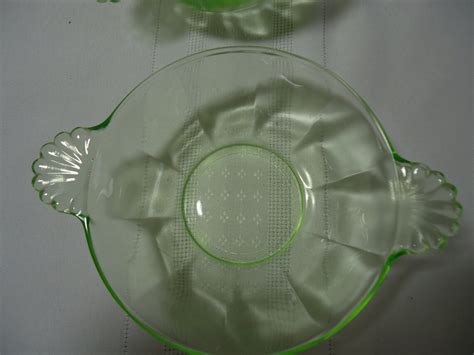 Vintage Green Depression Glass Bowls With Scalloped Handles Etsy