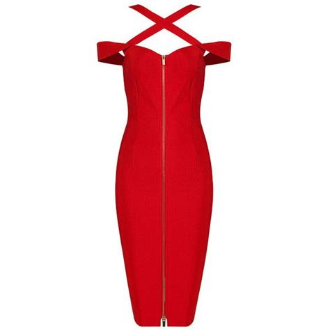 Front Zipper Crossed Straps Midi Bandage Dress Red 129 Liked On Polyvore Featuring Dresses