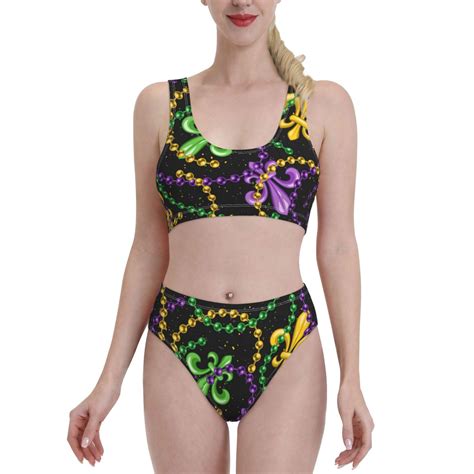 Gaeub Mardi Gras Women S Two Piece Swimsuit High Waisted Bikini Sets