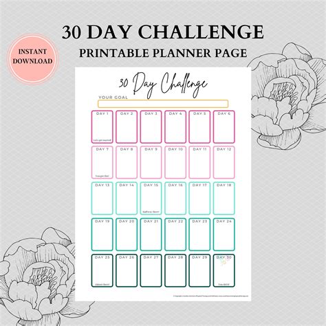 30 Day Challenge 30 Day Challenge Tracker 30 Day Challenge Printable