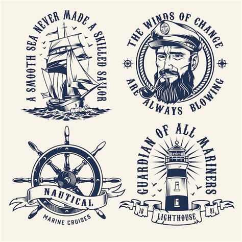 Premium Vector Vintage Nautical Monochrome Labels