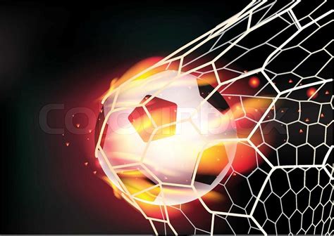 Soccer Ball Im Tornetz Auf Feuer Vektorgrafik Colourbox