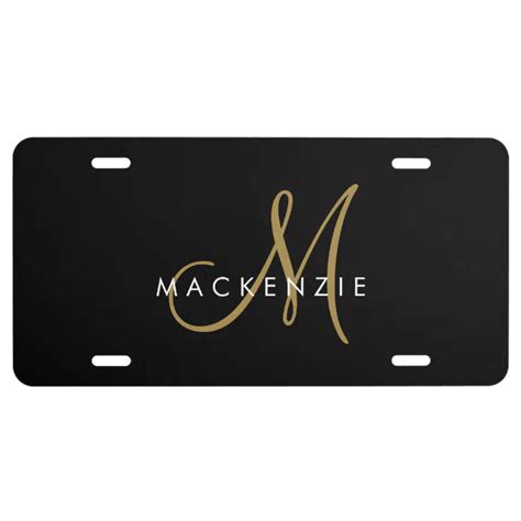 Elegant Modern Black Gold Script Monogram License Plate Zazzle