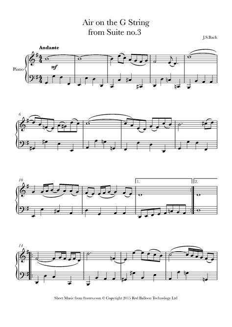 Air On The G String Johann Sebastian Bach (Piano) By Bach Easy Piano Digital Sheet Music ...