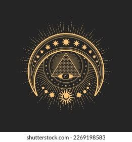 Crescent Eye Providence Egyptian Pyramid Moon Stock Vector Royalty