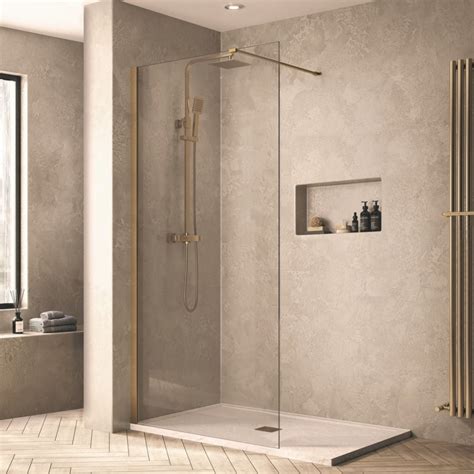 1200mm Brushed Brass Frameless Wet Room Shower Screen Corvus Better