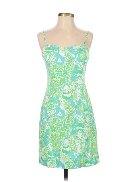 Lilly Pulitzer 100 Cotton Floral Multi Color Green Casual Dress Size 2