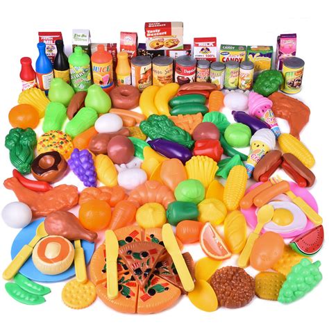 Fun Little Toys 128 pcs Play Food for Kids, Toy Food Pretend Food ...