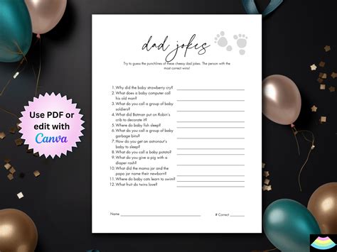 Dad Jokes Baby Shower Game Printable Dad Jokes Game For Baby Shower Or