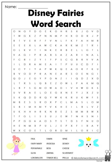 Disney Fairies Word Search Monster Word Search