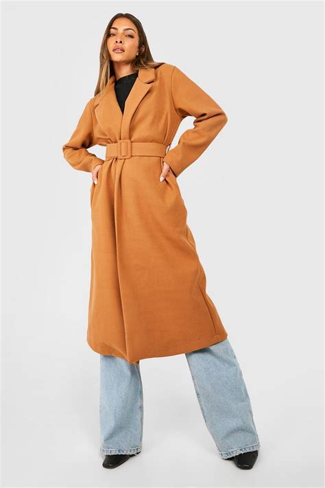 Womens Belted Longline Coat Boohoo Uk