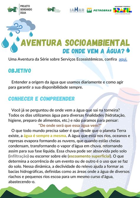 Aventura Socioambiental De Onde Vem A Agua Projeto Semeando Gua