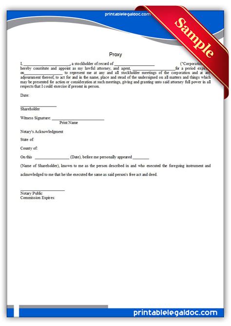 Free Printable Proxy Form Generic