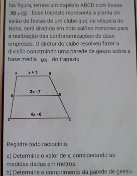 Solved Na Figura Temos Um Trapézio Abcd Com Bases Ab ∥ [algebra