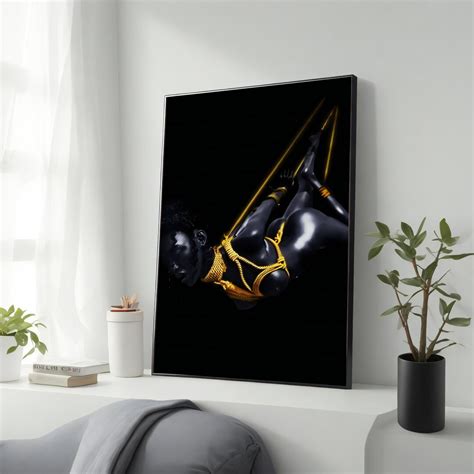 Shibari Canvas Print Erotic Nude Art Kinky BDSM Wall Decor Black And White Afro Woman Art
