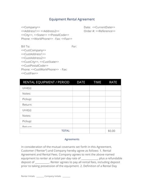 Equipment Rental Agreement Template Pdf Pdf Template