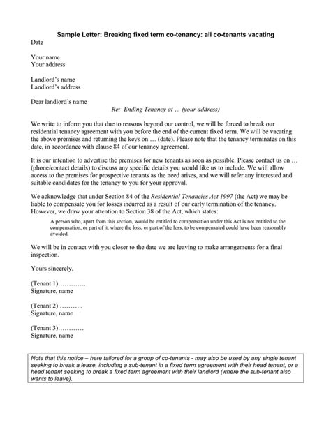 Residential Tenancy Agreement Termination Letter In Word And Pdf Formats