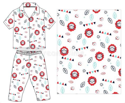 Boys Night Wear Lion Print Vector Art Stock Vector Illustration Of