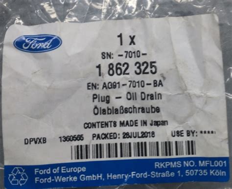 1862325 Пробка сливная акпп Ford Запчасти на DRIVE2