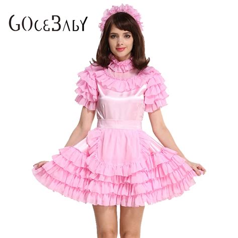 Forced Sissy Maid Satin Pink Puffy Dres Crossdressing Cosplay Costume