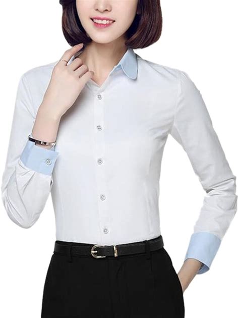 Wsplyspjy Camisa De Trabajo Para Mujer Manga Larga Manga Larga Con