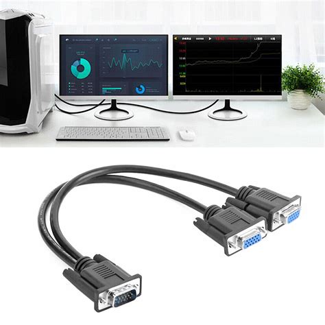 De 15 Pin VGA Male To 2 Female Splitter Cable Monitor Adapter Video