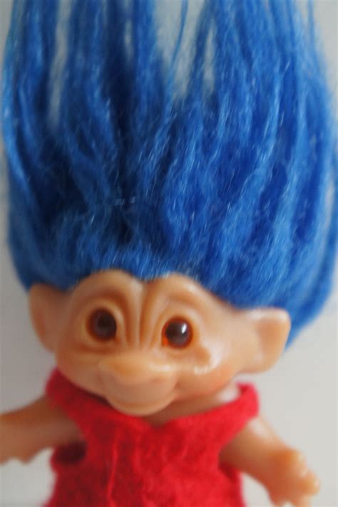 Vintage 1980s Dam Blue Hair Troll Doll In Red Felt Etsy