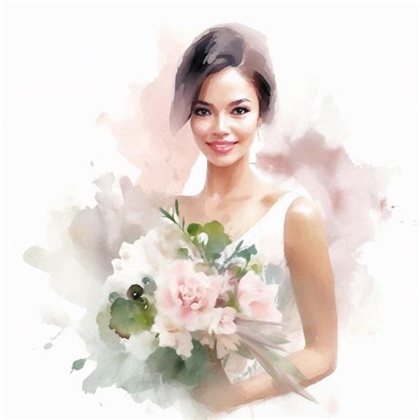 Premium Photo A Watercolor Painting Of A Woman Holding A Bouquet Of