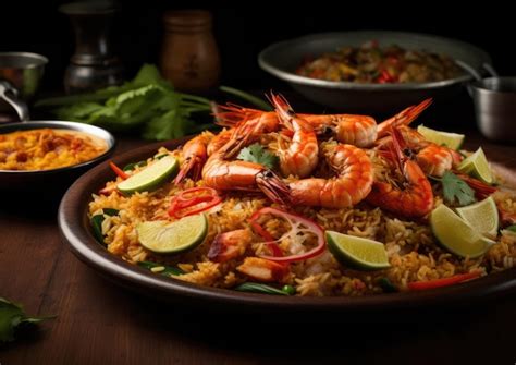 Premium AI Image | A shot of Nasi Goreng with a variety of seafood