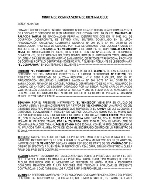 Minuta De Compra Venta De Bien Inmueble Mohamed Pdf Derecho Civil