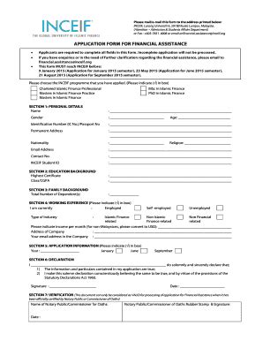 Fillable Online Inceif Application Form For Financial Assistance