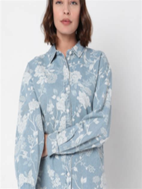 Buy Vero Moda Women Blue Floral Printed Cotton Denim Casual Shirt