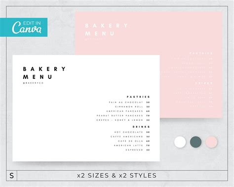 Minimalist Bakery Menu Template Editable Restaurant Menu Simple