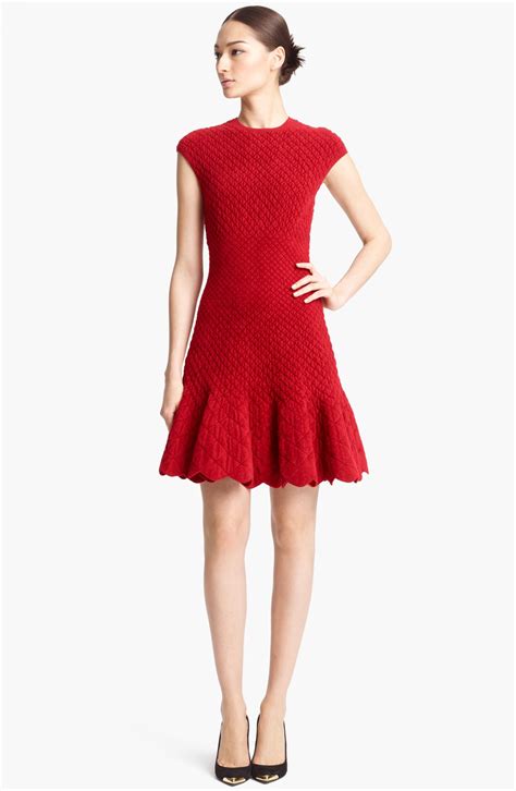 Alexander Mcqueen Quilted Jacquard Knit Dress In Red Ruby Red Lyst