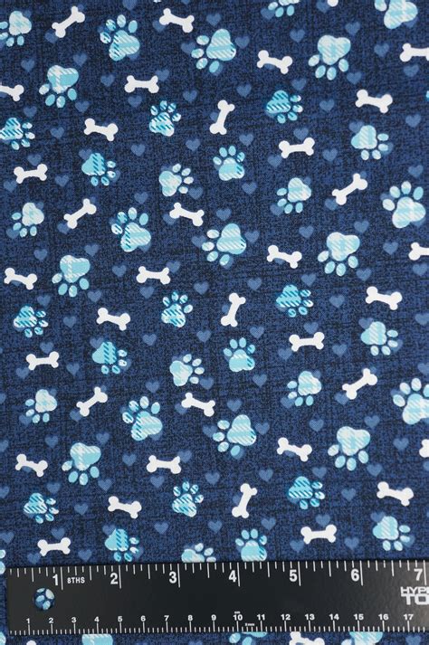 Blue Paw Prints Hearts And Bones Cotton Novelty Fabric Etsy