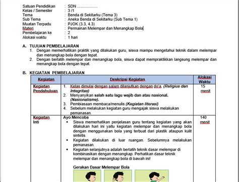 Rpp Pjok 1 Lembar Kelas 3 Tema 3 Sd Mi K13 Revisi 2020 Tahun 2020 Bataraguru