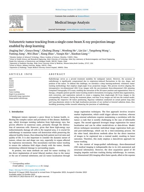 Pdf Volumetric Tumor Tracking From A Single Cone Beam X Ray