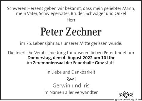 Traueranzeigen Von Peter Zechner Trauer Kleinezeitung At