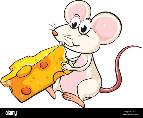 Ilustración De Un Ratón Comiendo Queso Sobre Un Fondo Blanco Imagen