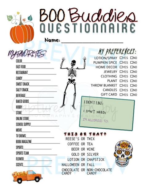 Printable Pdf Boo Buddies Questionnaire For Halloween Theme Etsy