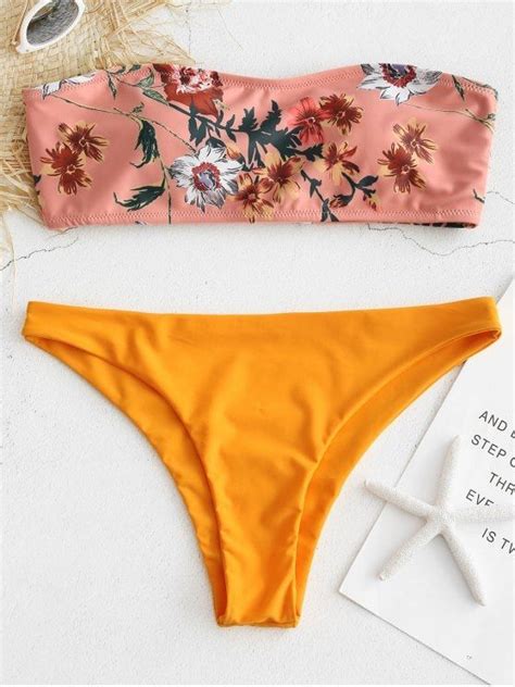 Bandeau Flower Pattern Bikini Set MULTI S Cute Swimsuits Cute