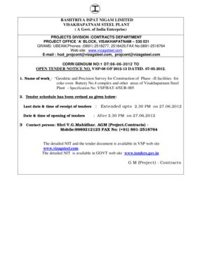 Fillable Online Open Tender Notice No Vsp Of Vizag Steel