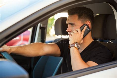 Driving And Talking On The Phone Stock Image Image Of Attractive