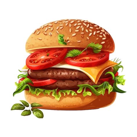 Premium Vector Beef Burger On A White Background Handdrawn